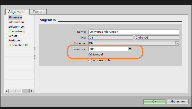 Ändern der DB Nummer